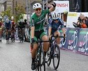 Lara Gillespie of Team Ireland sprints into Callan to take victory on stage one of Rás na mBan 2022. Photo: Lorraine O’Sullivan (rights free for editorial use).