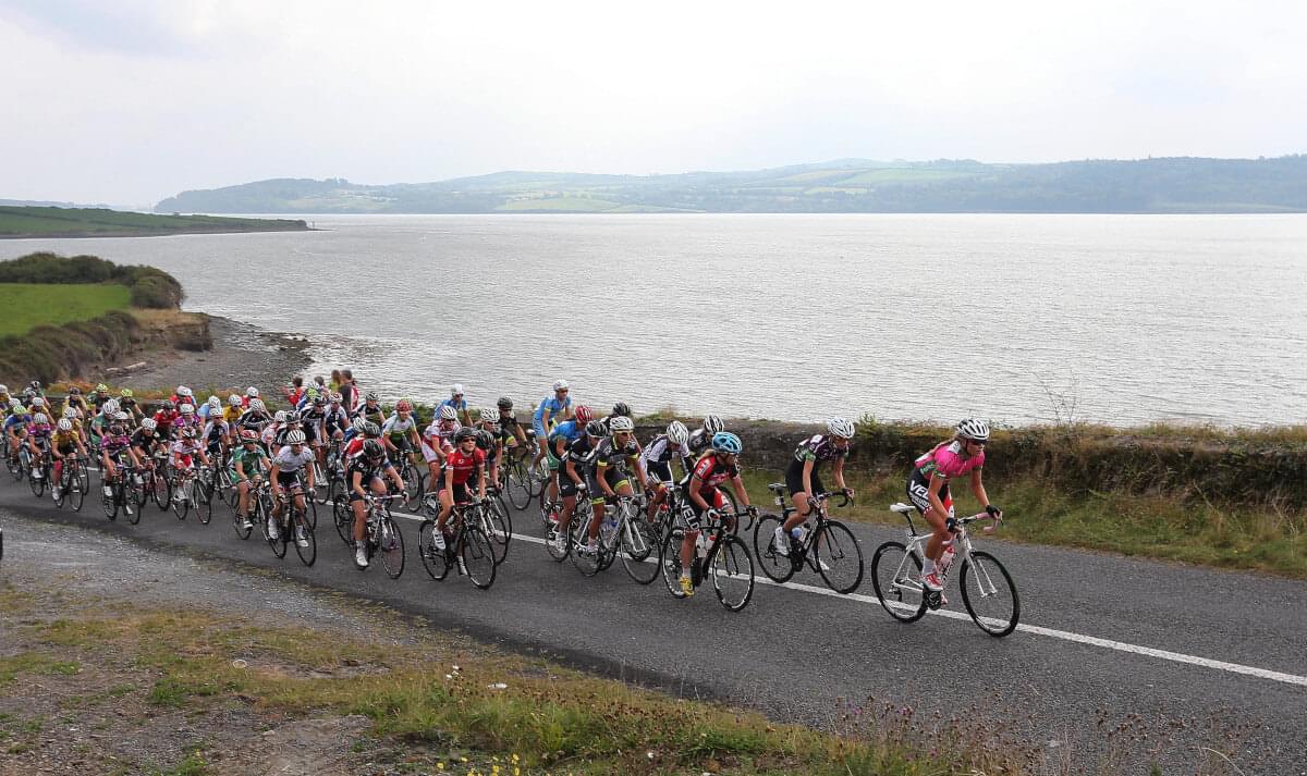 The peloton rides along the Atlantic Coast in County Clare
